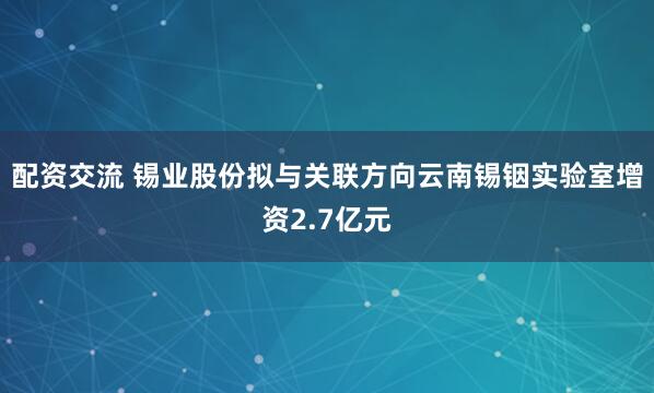 配资交流 锡业股份拟与关联方向云南锡铟实验室增资2.7亿元